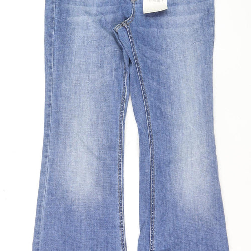 Stradivarius Women’s Blue Flared High Rise Jeans Size 12 Flare Slit