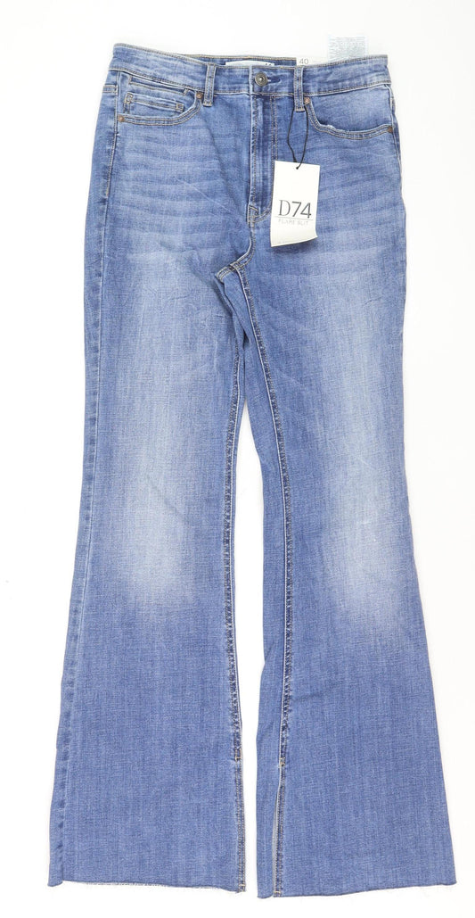 Stradivarius Women’s Blue Flared High Rise Jeans Size 12 Flare Slit