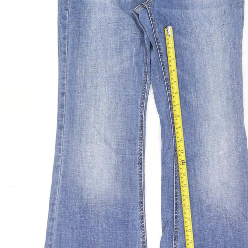 Stradivarius Women’s Blue Flared High Rise Jeans Size 12 Flare Slit