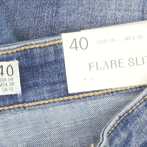 Stradivarius Women’s Blue Flared High Rise Jeans Size 12 Flare Slit