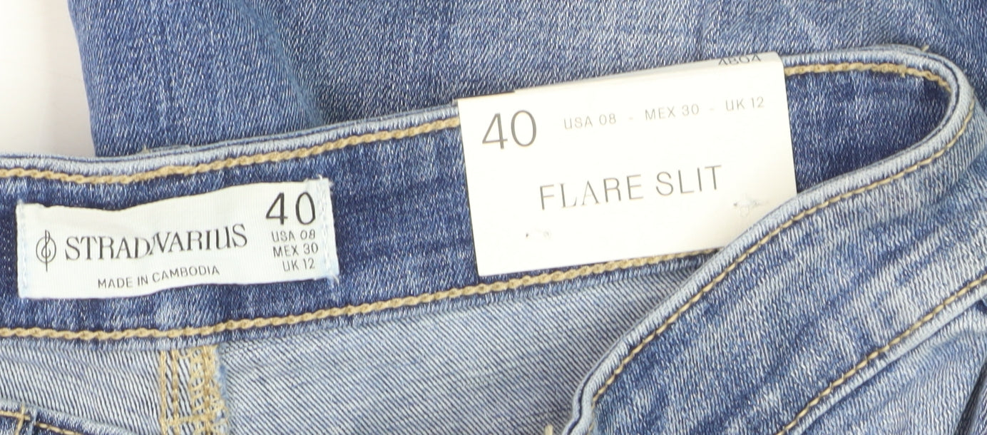 Stradivarius Women’s Blue Flared High Rise Jeans Size 12 Flare Slit