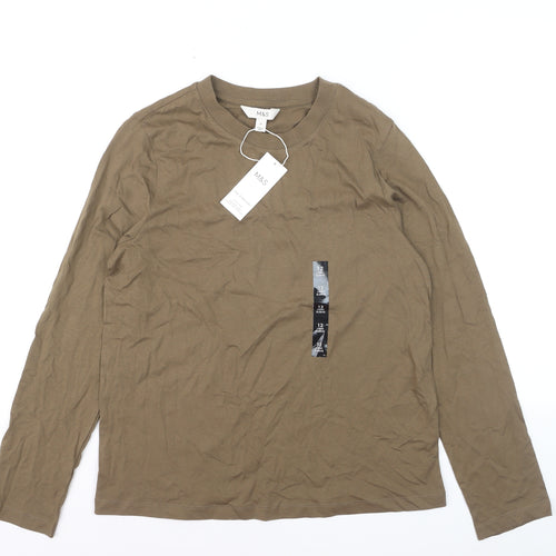 Marks and Spencer Women Brown Long Sleeve Cotton T-Shirt Size 12