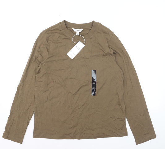 Marks and Spencer Women Brown Long Sleeve Cotton T-Shirt Size 12