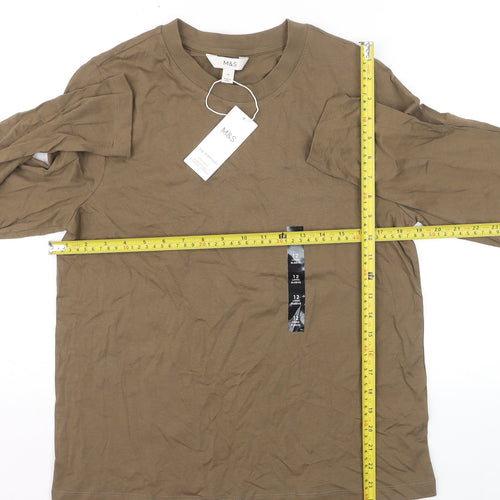 Marks and Spencer Women Brown Long Sleeve Cotton T-Shirt Size 12
