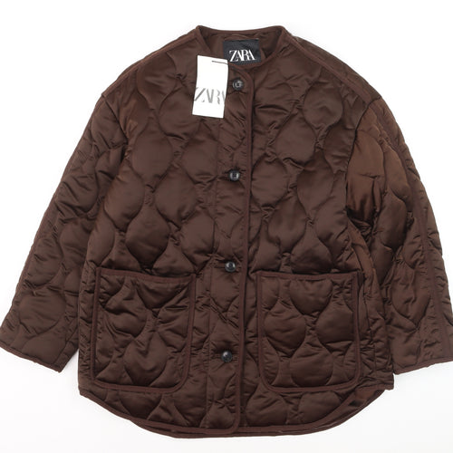 ZARA Women Brown Quilted Padded Mid-Length Jacket XS