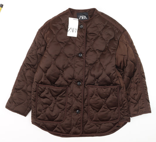 ZARA Women Brown Quilted Padded Mid-Length Jacket XS
