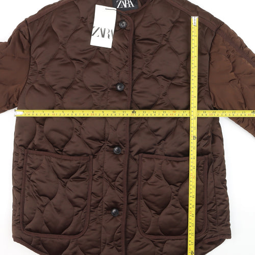 ZARA Women Brown Quilted Padded Mid-Length Jacket XS