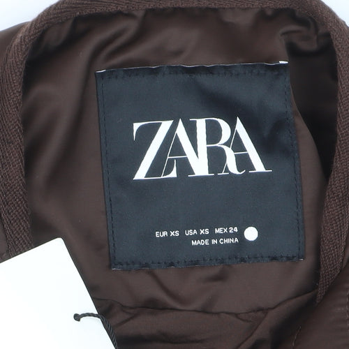 ZARA Women Brown Quilted Padded Mid-Length Jacket XS