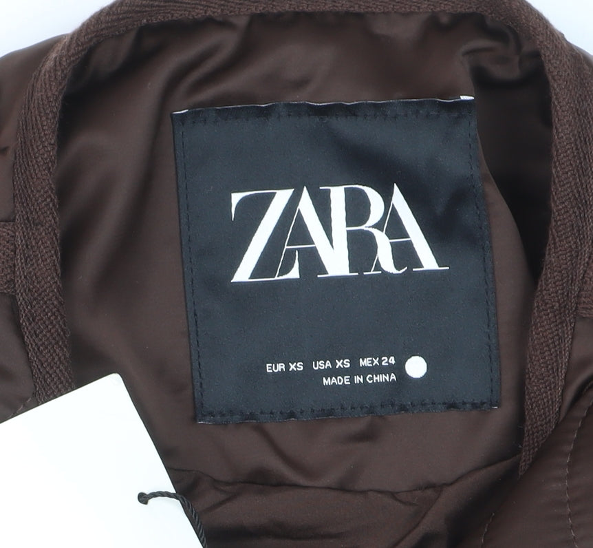 ZARA Women Brown Quilted Padded Mid-Length Jacket XS