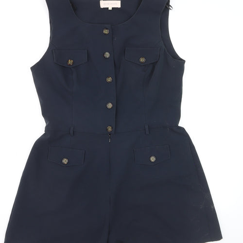 River Island Women's Blue Sleeveless Button Playsuit Size 16