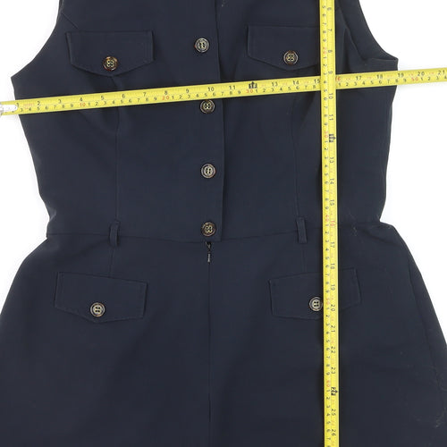 River Island Women's Blue Sleeveless Button Playsuit Size 16
