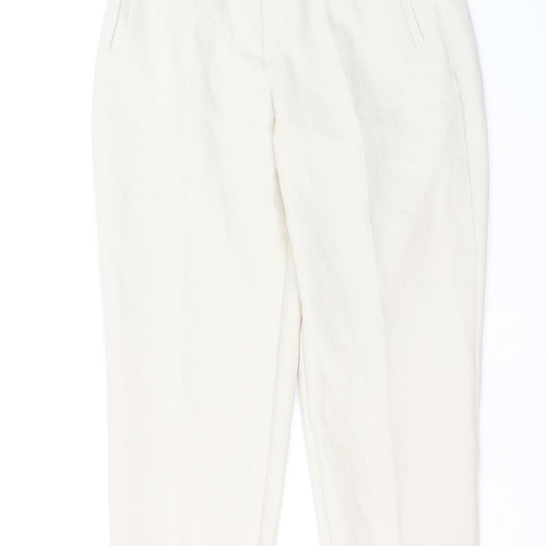 ZARA Women Ivory Tapered High Rise Trousers Size S