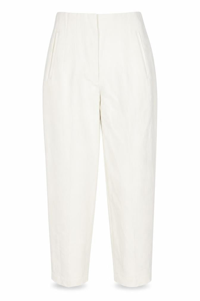 ZARA Women Ivory Tapered High Rise Trousers Size S