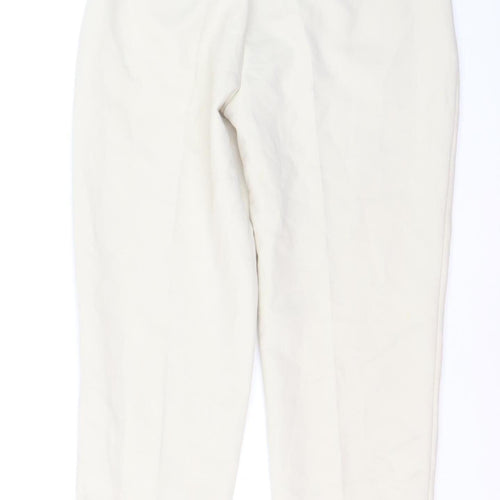 ZARA Women Ivory Tapered High Rise Trousers Size S