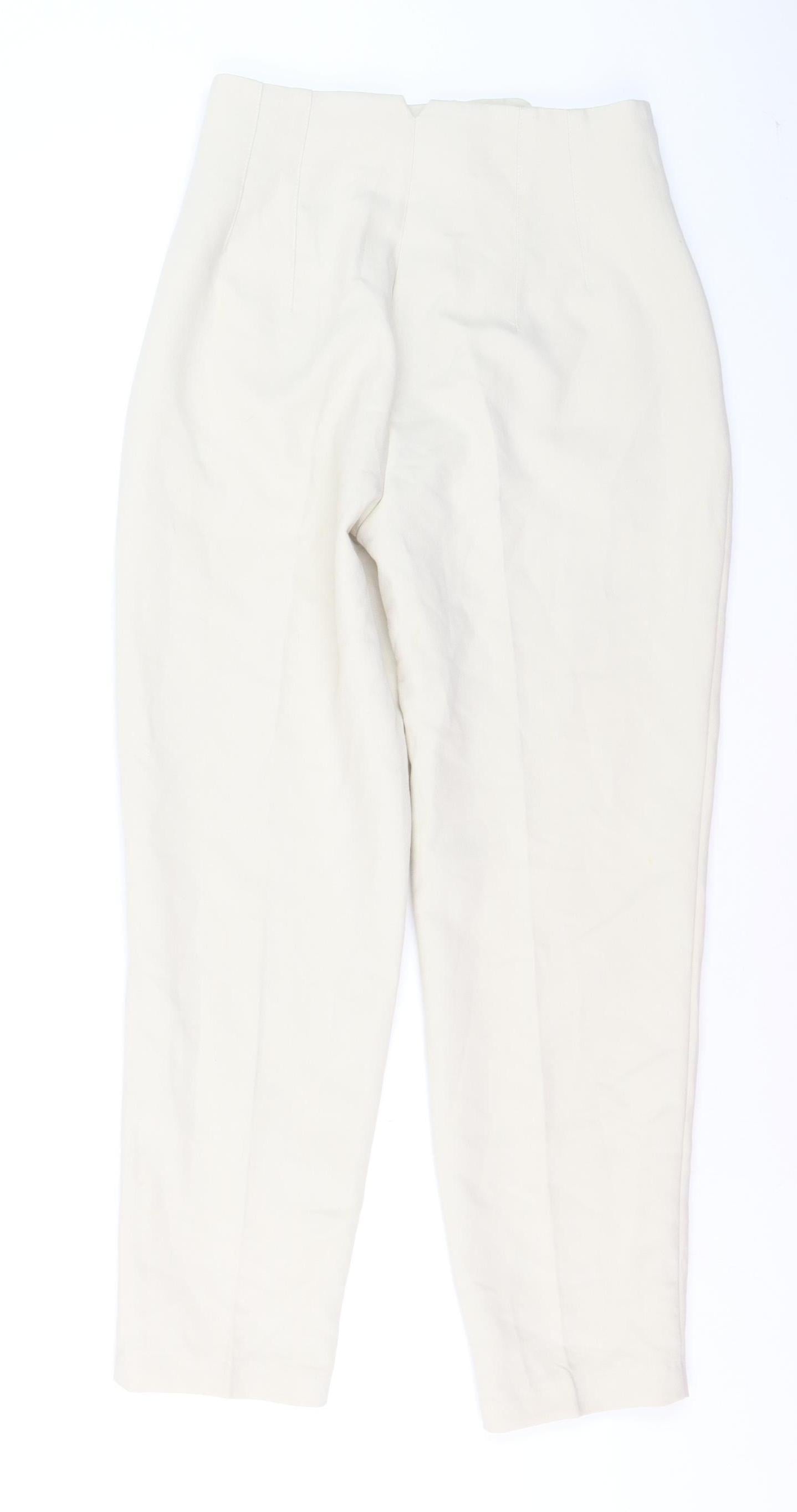 ZARA Women Ivory Tapered High Rise Trousers Size S