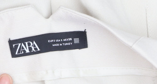 ZARA Women Ivory Tapered High Rise Trousers Size S