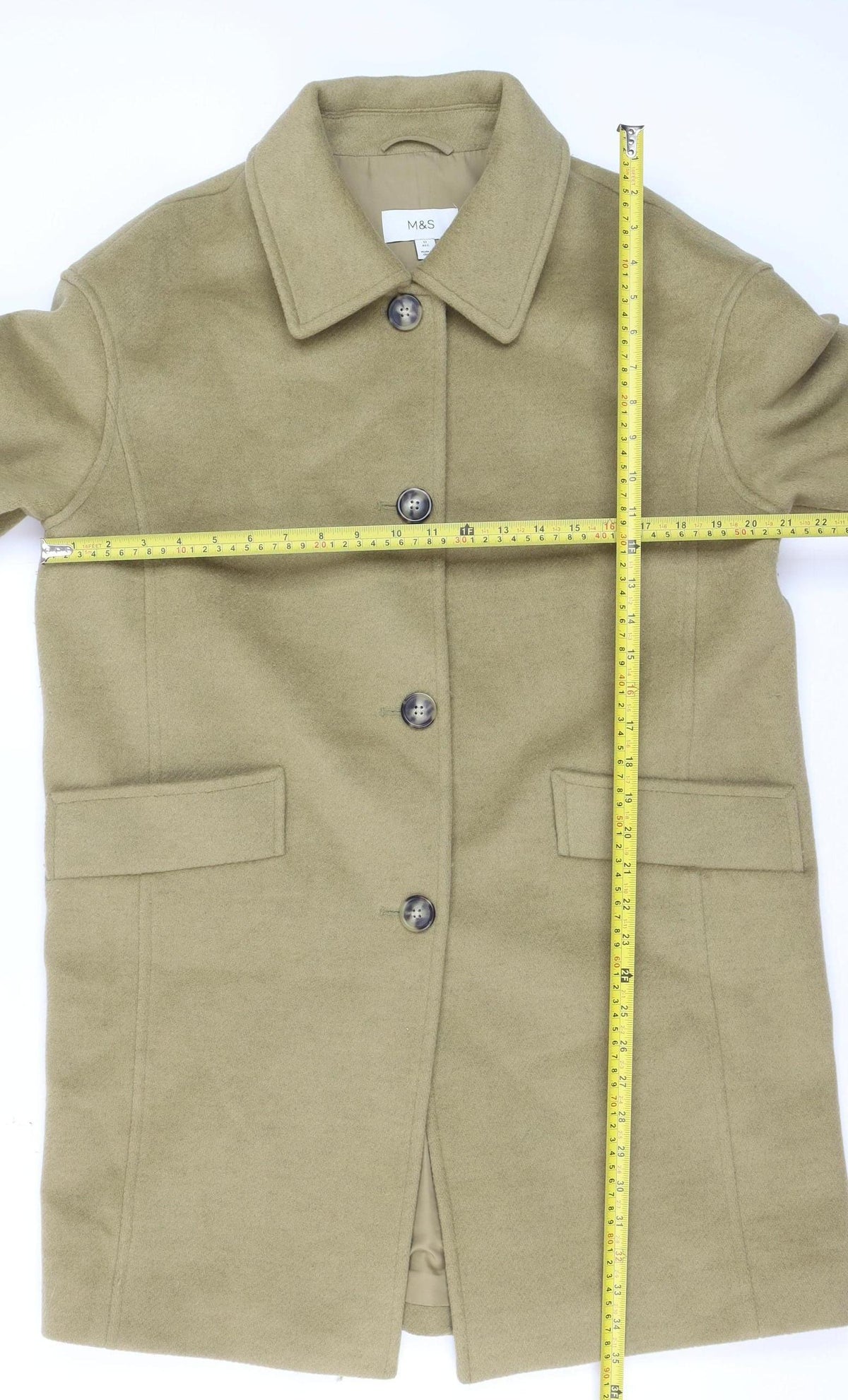 Marks and Spencer Women's Beige Wool Blend Mid-Length Overcoat Size 12