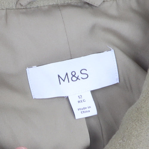 Marks and Spencer Women's Beige Wool Blend Mid-Length Overcoat Size 12