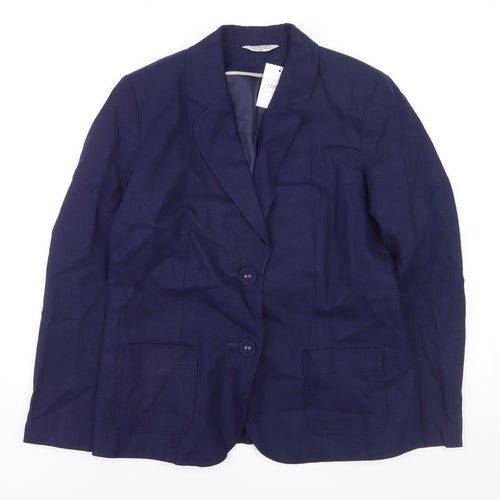 Classic Women's Blue Linen Blend Single-Breasted Blazer UK 14