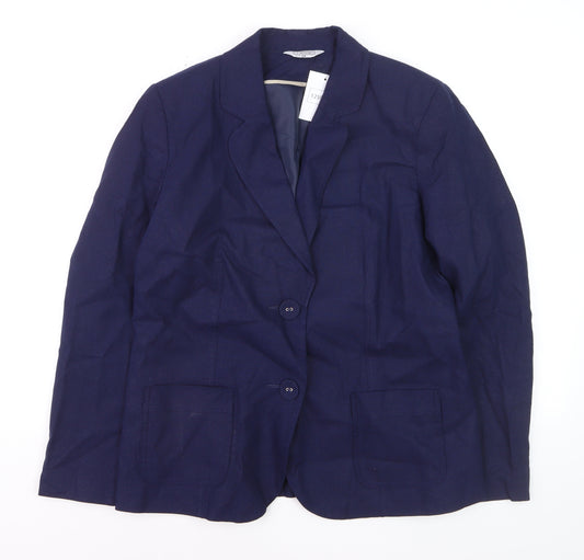 Classic Women's Blue Linen Blend Single-Breasted Blazer UK 14