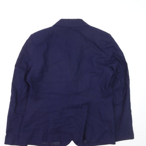Classic Women's Blue Linen Blend Single-Breasted Blazer UK 14