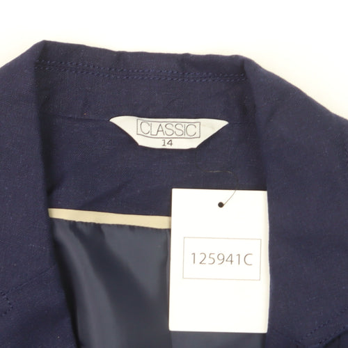 Classic Women's Blue Linen Blend Single-Breasted Blazer UK 14