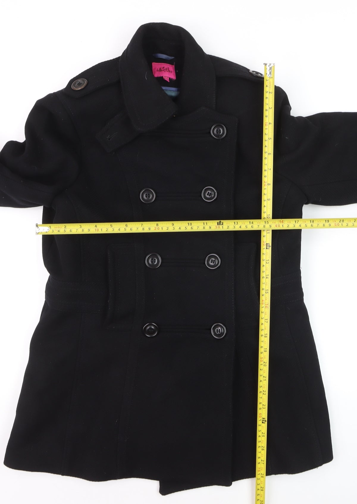 Whistles Women's Black Wool Pea Coat Size 14