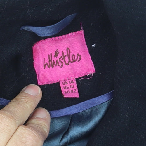 Whistles Women's Black Wool Pea Coat Size 14