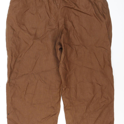 Nikki Valenti Women Brown Linen Trousers Size 20 Straight Fit