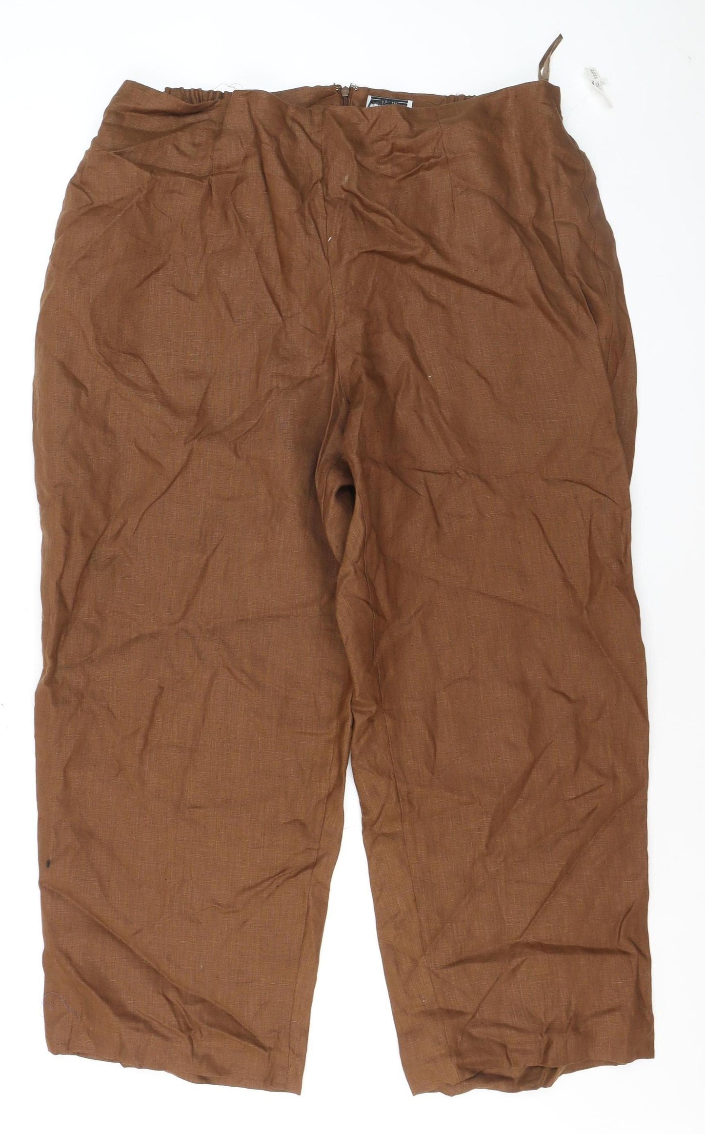 Nikki Valenti Women Brown Linen Trousers Size 20 Straight Fit