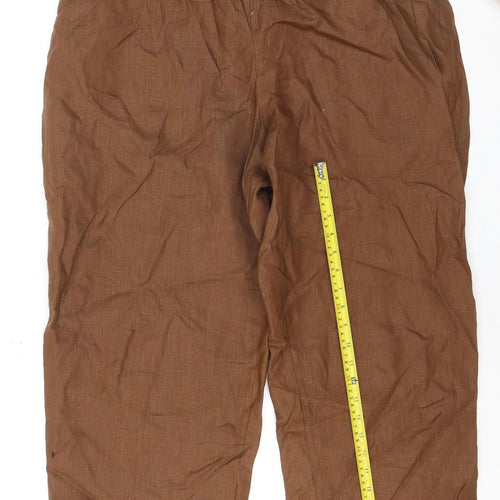 Nikki Valenti Women Brown Linen Trousers Size 20 Straight Fit