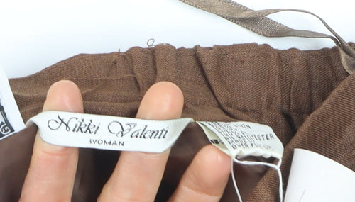 Nikki Valenti Women Brown Linen Trousers Size 20 Straight Fit
