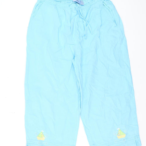 Jane Ashley Women’s Blue Cotton Capri Trousers XL with Embroidery