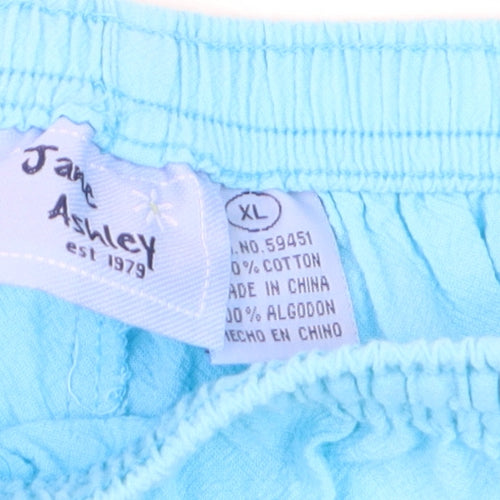 Jane Ashley Women’s Blue Cotton Capri Trousers XL with Embroidery