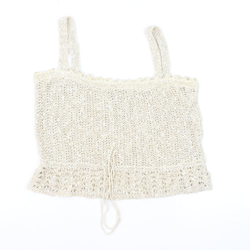 Pallas Original Women Beige Linen Hand Loomed Crochet Camisole M