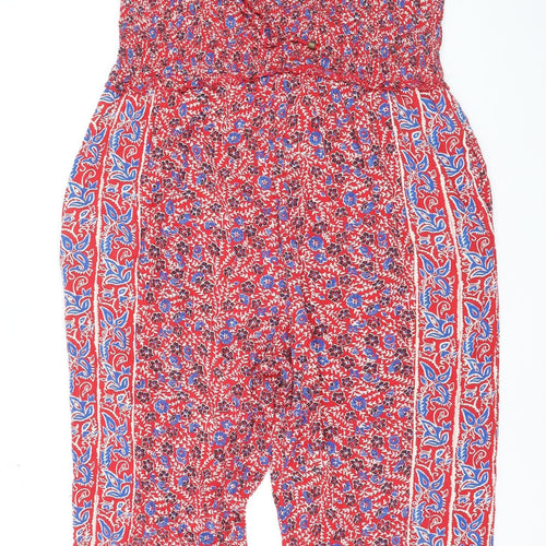 FatFace Women Red Floral Sleeveless Jumpsuit Size 16 Cotton Blend