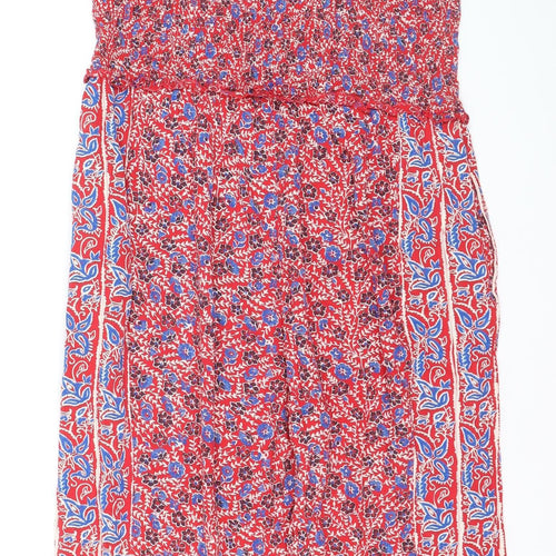 FatFace Women Red Floral Sleeveless Jumpsuit Size 16 Cotton Blend