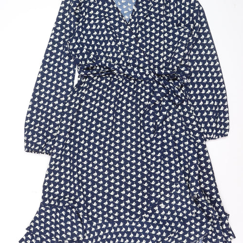 Mela London Women Blue Bird Print Wrap Dress Size 14