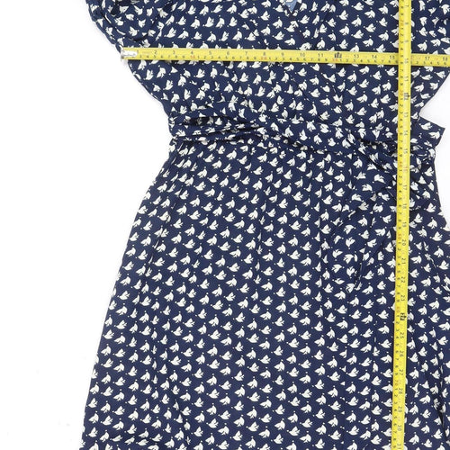 Mela London Women Blue Bird Print Wrap Dress Size 14