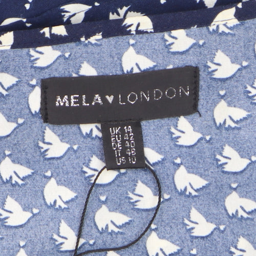 Mela London Women Blue Bird Print Wrap Dress Size 14