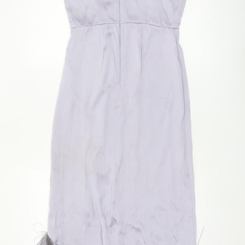 River Island Women’s Silver Satin Slip Midi Dress Size 10 Fringe Detail
