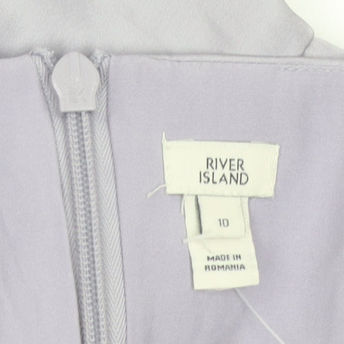 River Island Women’s Silver Satin Slip Midi Dress Size 10 Fringe Detail