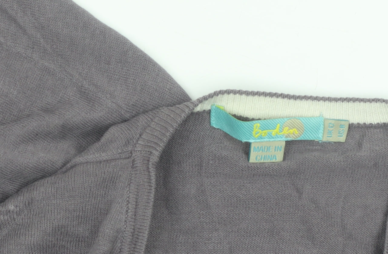Boden Women's Grey Silk Linen Long Sleeve Open Cardigan Size 10