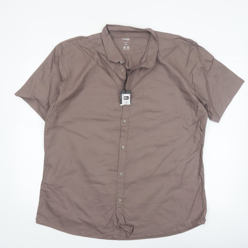 Dunnes Stores Men Brown Slim Fit Cotton Short Sleeve Button-Up Shirt 2XL
