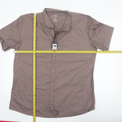 Dunnes Stores Men Brown Slim Fit Cotton Short Sleeve Button-Up Shirt 2XL