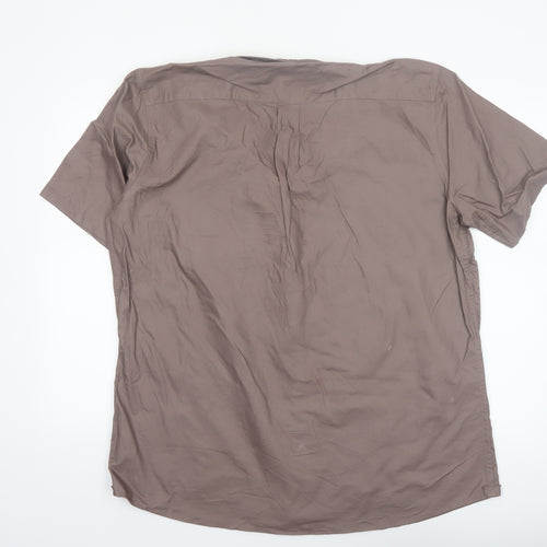 Dunnes Stores Men Brown Slim Fit Cotton Short Sleeve Button-Up Shirt 2XL