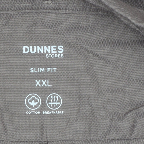 Dunnes Stores Men Brown Slim Fit Cotton Short Sleeve Button-Up Shirt 2XL
