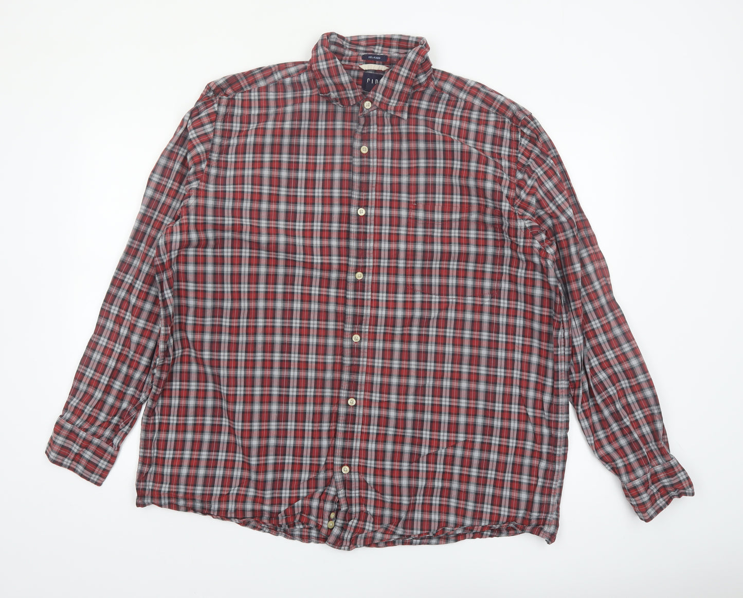 GAP Men's Red Check Relaxed Fit Long Sleeve Cotton Button-Up Shirt XL
