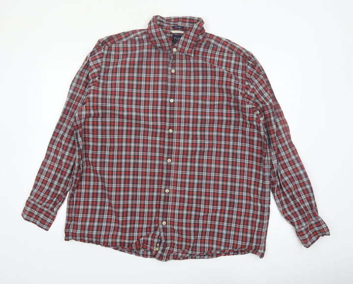GAP Men's Red Check Relaxed Fit Long Sleeve Cotton Button-Up Shirt XL