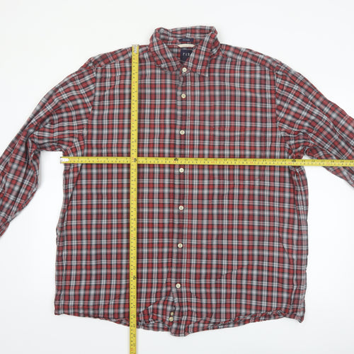 GAP Men's Red Check Relaxed Fit Long Sleeve Cotton Button-Up Shirt XL